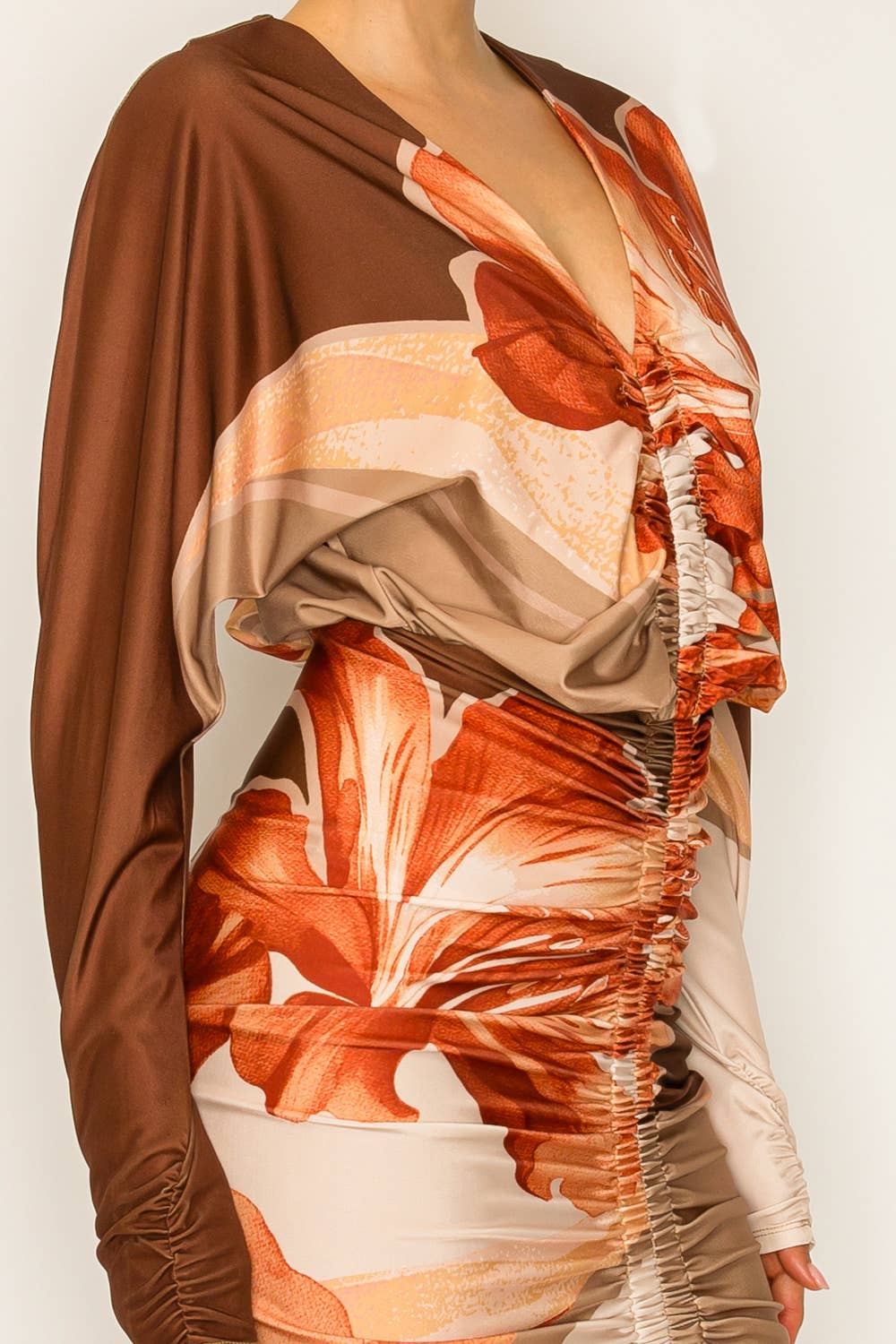 NAVY COMBO BD4049_Front Ruched V-Neck Midi Dress for wholesale on Faire10