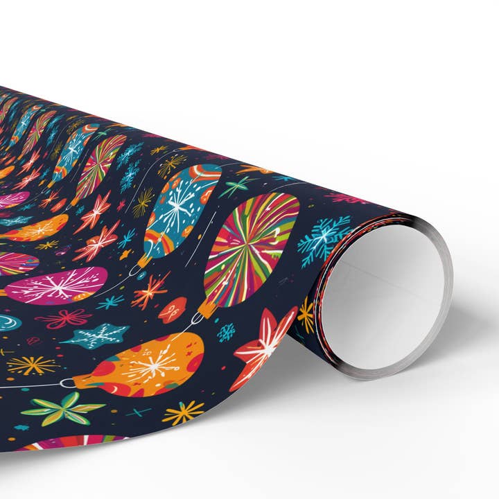 Lokipawz - Wholesale Flat Wrap - Bauble Blitz – Neon Ornament Holiday Wrapping Paper3