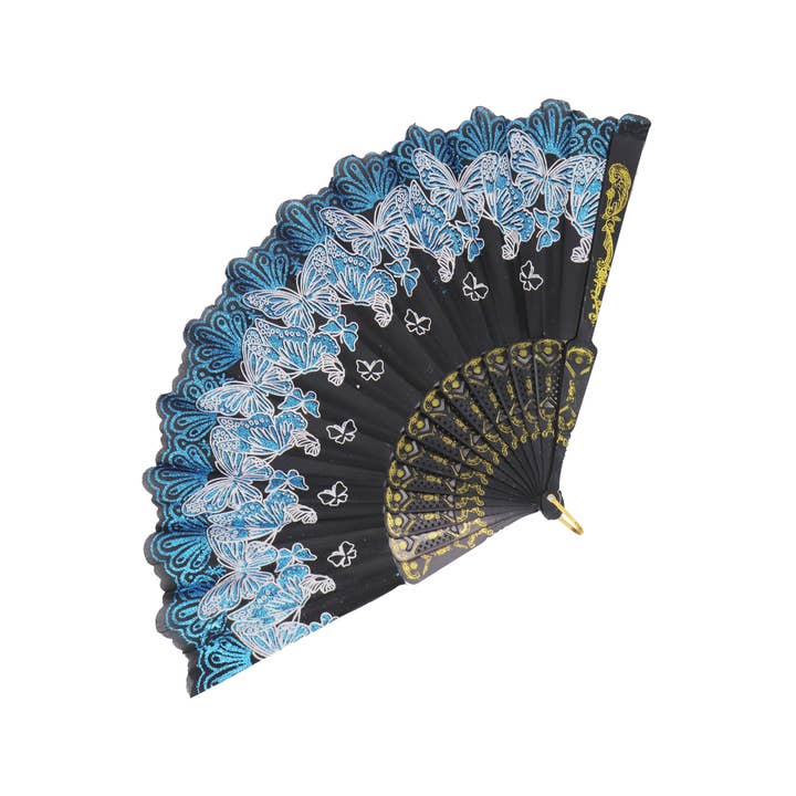 ASSORTED Butterfly Floral Glitter Handheld Folding Fan for wholesale on Faire8