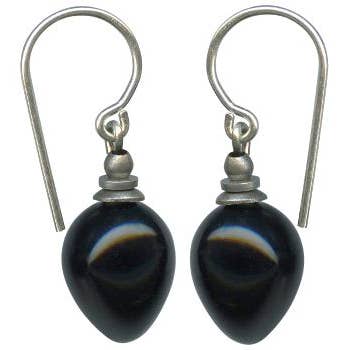MINI BERRIES 14 - BOUCLES D'OREILLES PENDANTES EN VERRE NOIR DE JAIS, ARGENTÉES pour la vente par Owen Glass Collection