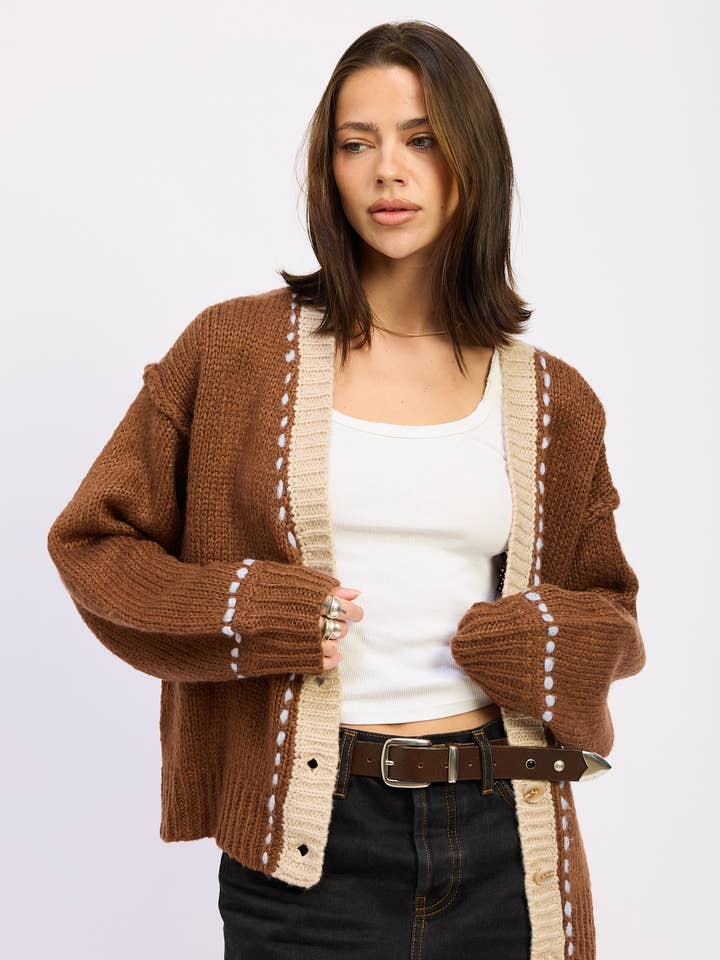 BUTTON DOWN CONTRASTED CARDIGAN for wholesale by Emory Park