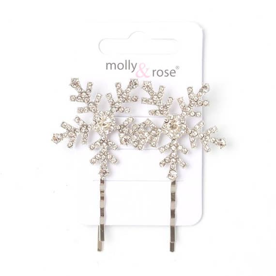 Card of 2 Crystal Snowflake grips. 5.5cm for wholesale by Inca UK