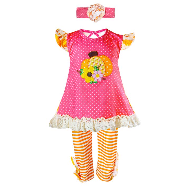 Baby piger efterår Halloween græskar Polka Dot Top Bukser Sæt for engroshandel hos Angeline Kids