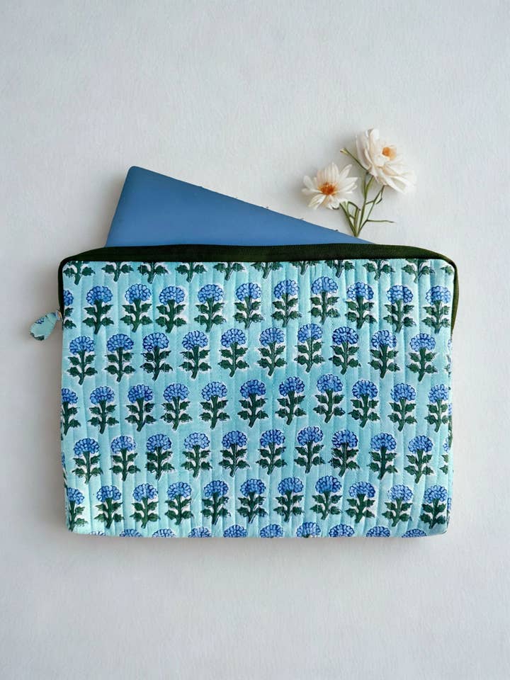 Handblockprinted MacBook & Laptop Sleeves (SPC1) for wholesale by House of Mulmul LLC
