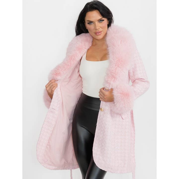 BUTTON CLOSURE FRONT POCKETS REMOVABLE COLLAR TWEED SEQUINS for wholesale by IWT Brands