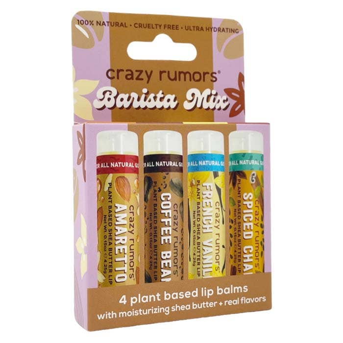Crazy Rumors - Wholesale Lip Balm Set - All Natural, Vegan Barista Mix  -  4 Pack Lip Balm Gift Box2
