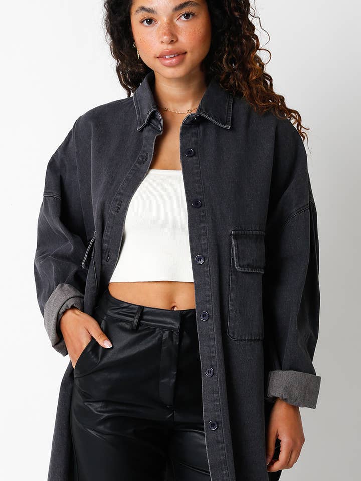 Finley Oversized Denim Shirt for wholesale by Olivaceous