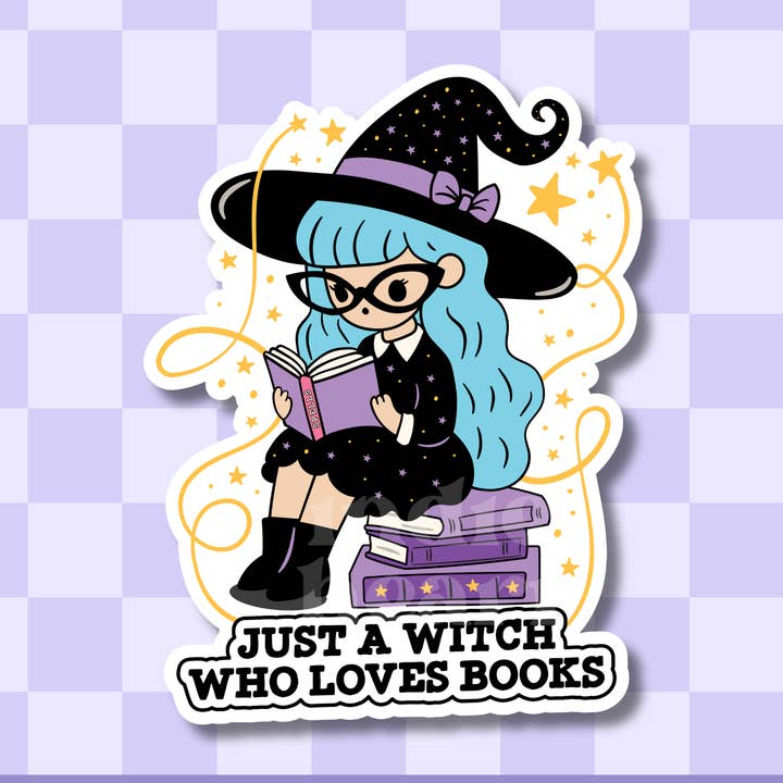 Just A Witch Who Loves Books Sticker for wholesale by Indie Heart Studio