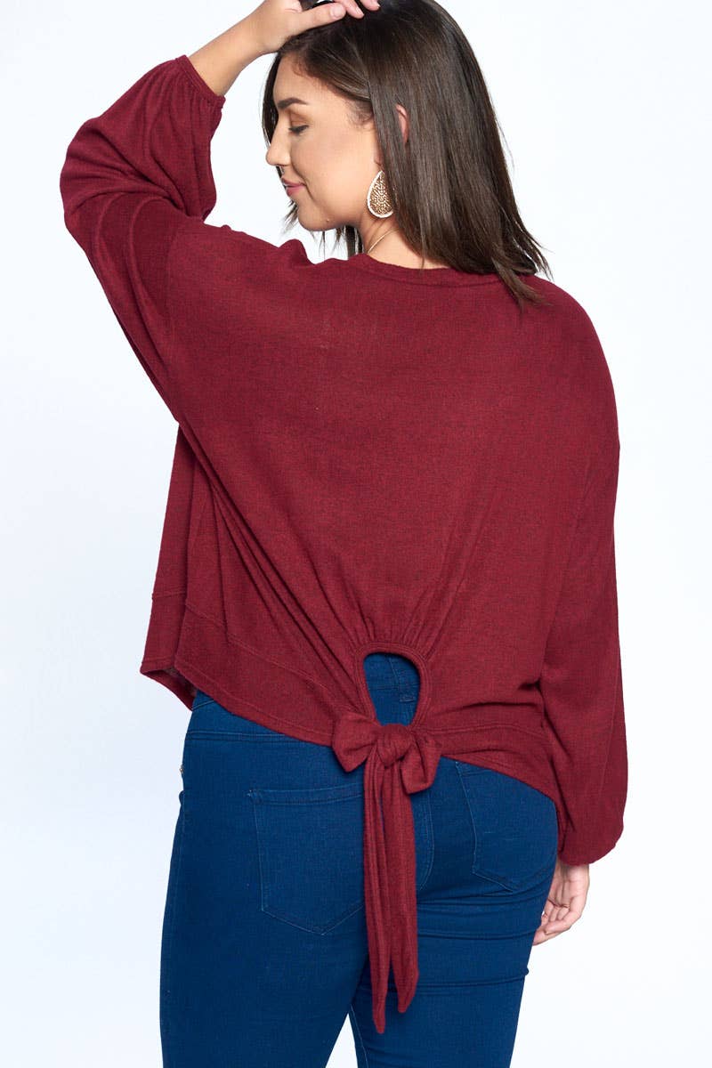 Emerald Collection - Wholesale Tunic - Women's - ETK-7789-PL Plus Size Sexy Peek-a-Boo Back Bow Top1