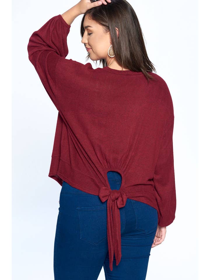 Emerald Collection - Wholesale Tunic - Women's - ETK-7789-PL Plus Size Sexy Peek-a-Boo Back Bow Top1