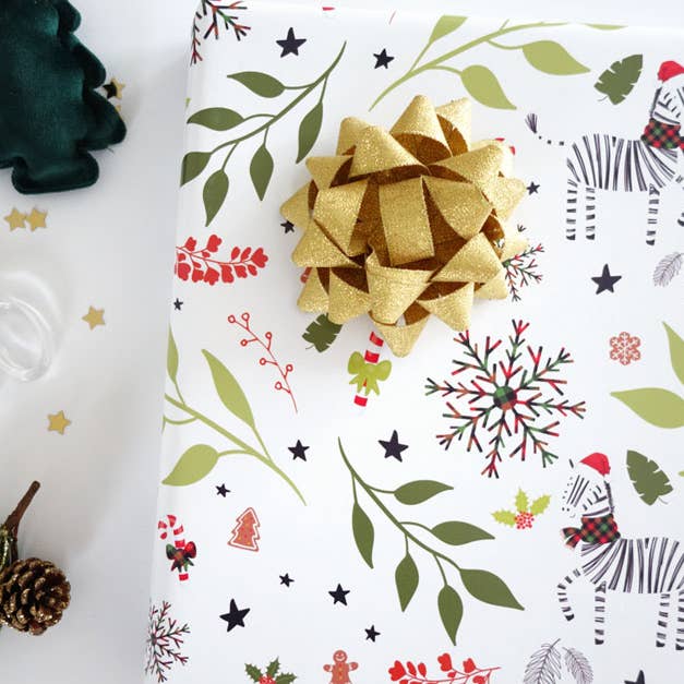 JM Design Studio - Wholesale Wrapping Paper Roll - Zebra in Plaid Christmas Wrapping Paper