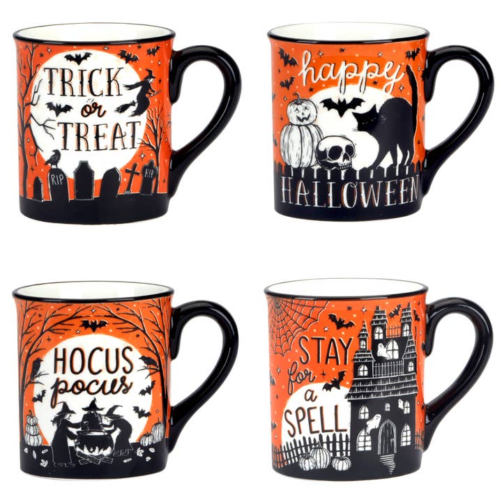 Halloween Hocus Pocus Ceramic Mug 14 oz. 4 asst. for wholesale by Certified International