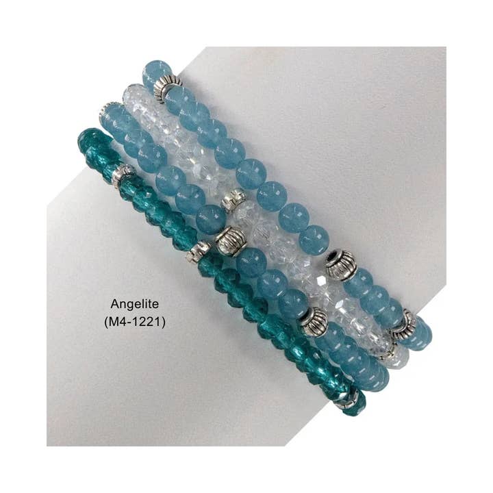 My Fun Colors - Wholesale Beaded Bracelet - Gemstone + Crystal Bead Stretch Bracelets, Set44