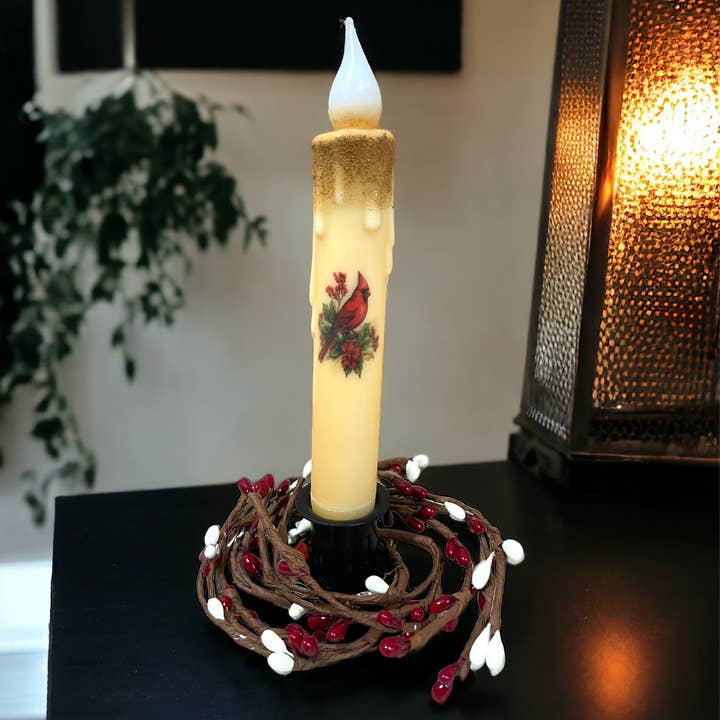 Small Town Dusk - Wholesale Flameless Candle - Red Cardinal Bird LED Battery Operated Timer Taper Candles