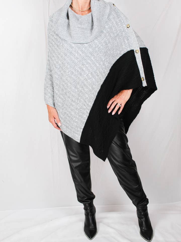 FS50000-B - Zwart/Wit - Poncho A1034 voor wholesale door K & C Clothing, Inc.