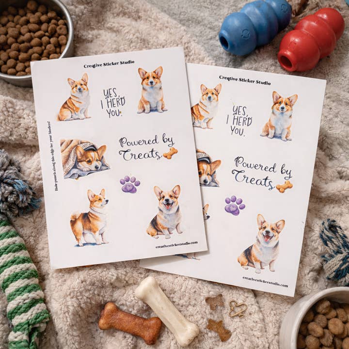 Sticker Sheet Set of 2 - Corgi Treats for wholesale by Creative Sticker Studio