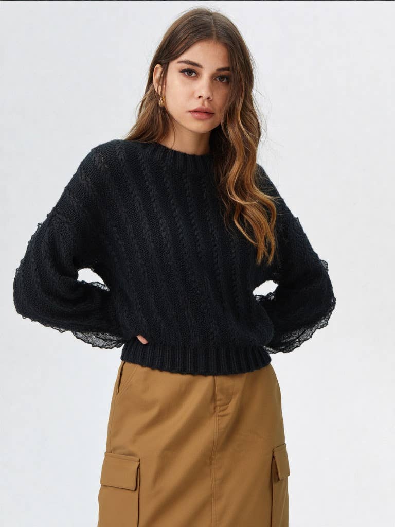 VERY J - Wholesale Knit Sweater - Women's - 12W2901V-Lace Trim Oversized Knit Sweater Top15