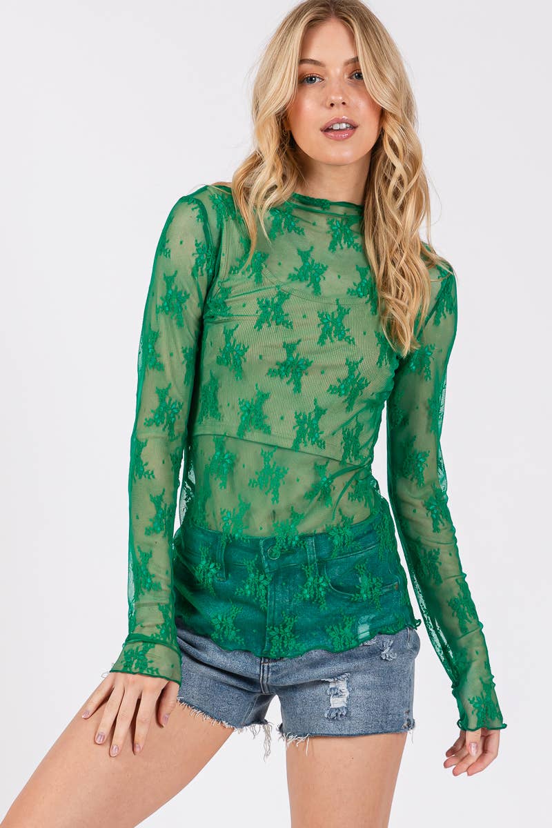 Sewn and Seen – wholesale Blus - Dam – LÅNGÄRMAD SPETSTOPP MED BLOMMÖNSTER80