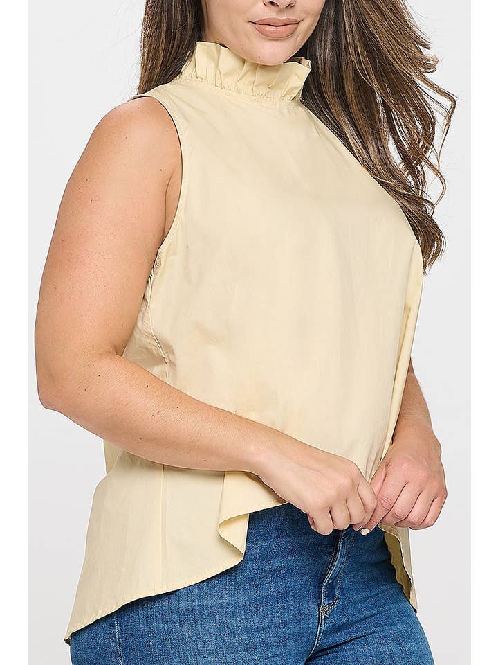 ROUSSEAU - Wholesale Blouse - Women's - PLUS SIZE SLEEVELESS RUFFLE NECK SOLID TOP6