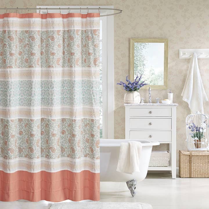 Olliix - Wholesale Shower Curtain - Laced Paisley Shower Curtain, Coral