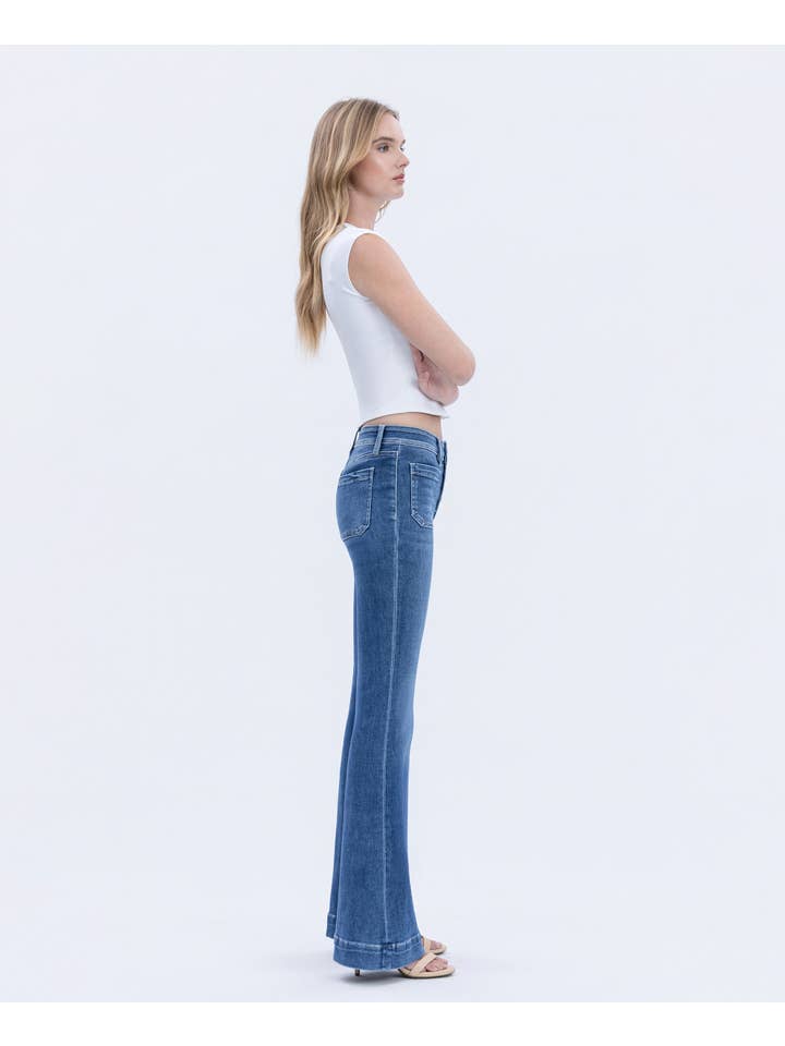 GLEEFULLY MID RISE BUTTON FLY TROUSER HEM FLARE JEANS T5848 for wholesale on Faire5