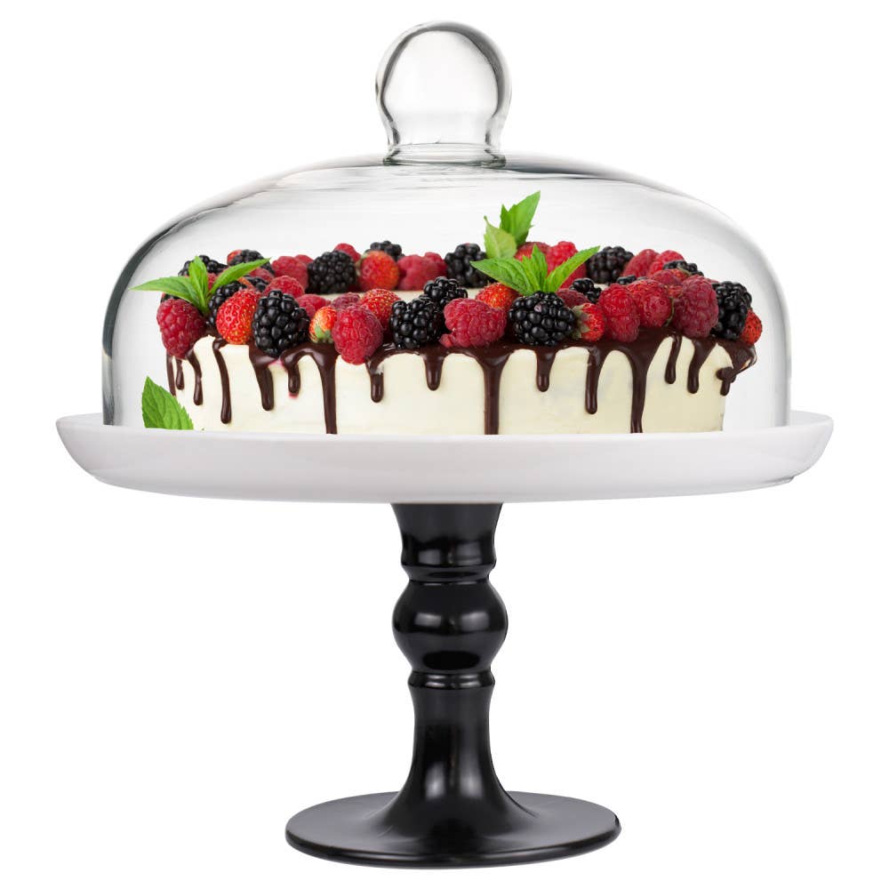 TABLESETTERS LIMITED – wholesale Cake stand – White Pedestal Cake Stand and Clear Dome 25 cm3