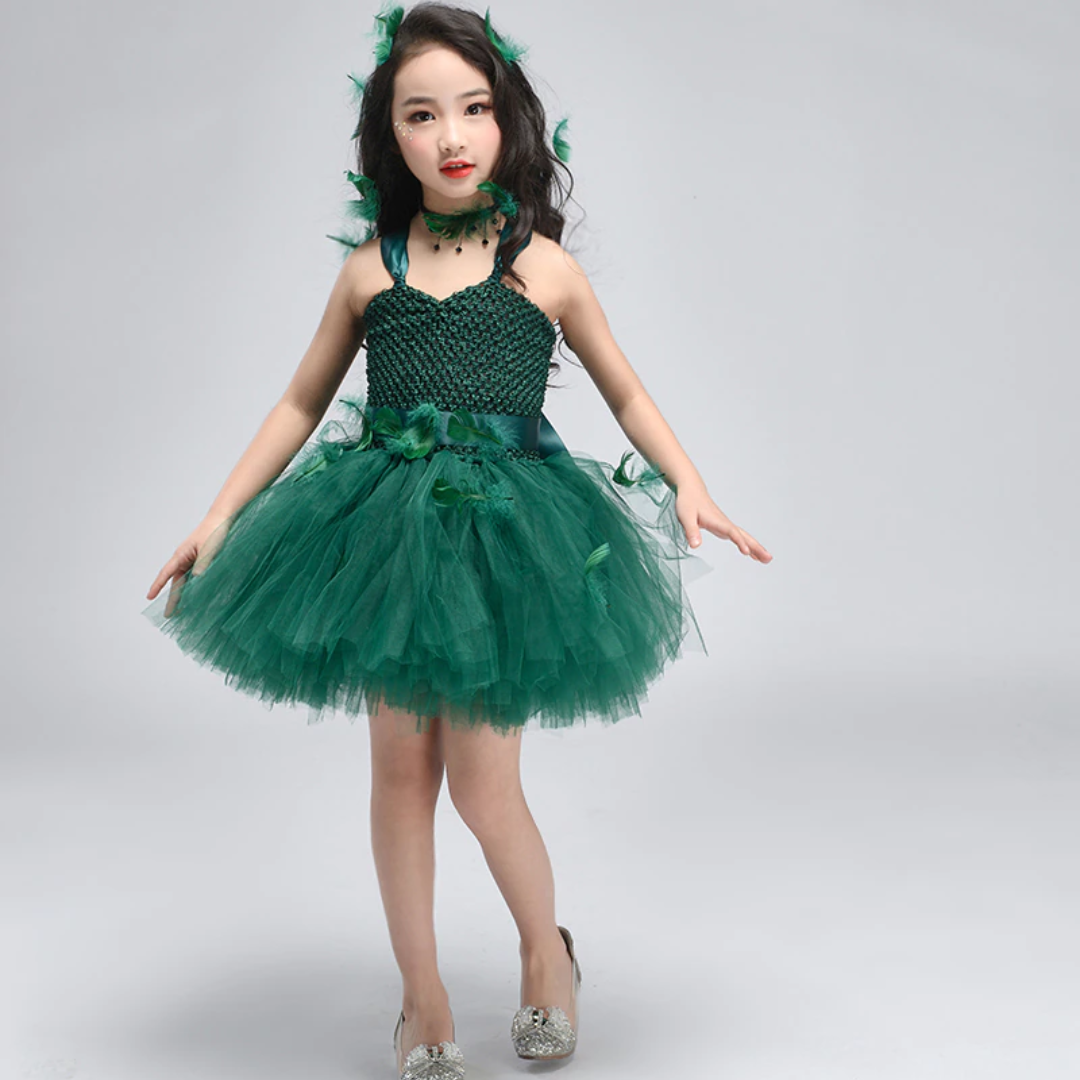 KiddieKickz - Wholesale Costume - Kids - Trailing Green Fairy Halloween Costume Tutu Dress Set4