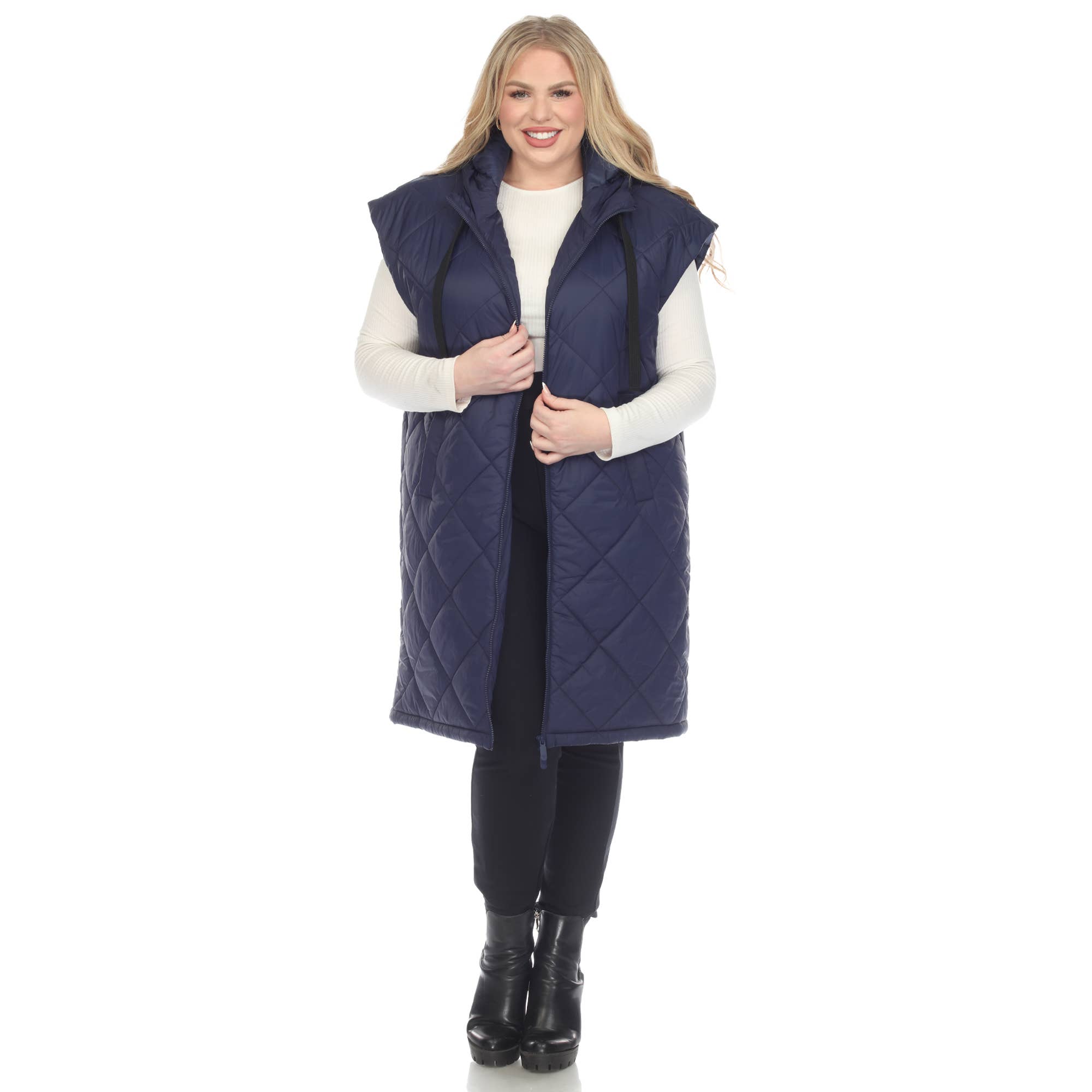 WHITE MARK - Wholesale Outerwear Vest - Women's - Plus Size Diamond Quilted Hooded Puffer Vest8