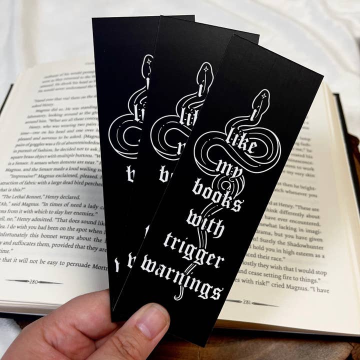 I Like my Books with Trigger Warnings Bookmark for wholesale by BiblioAffair Designs