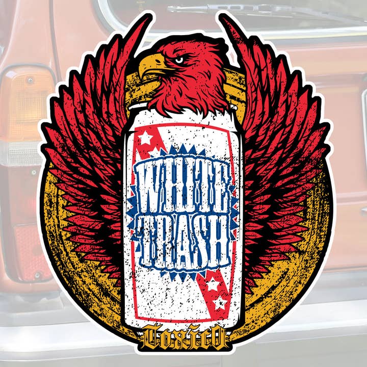 Whitetrash Beer Sticker for wholesale by Toxico