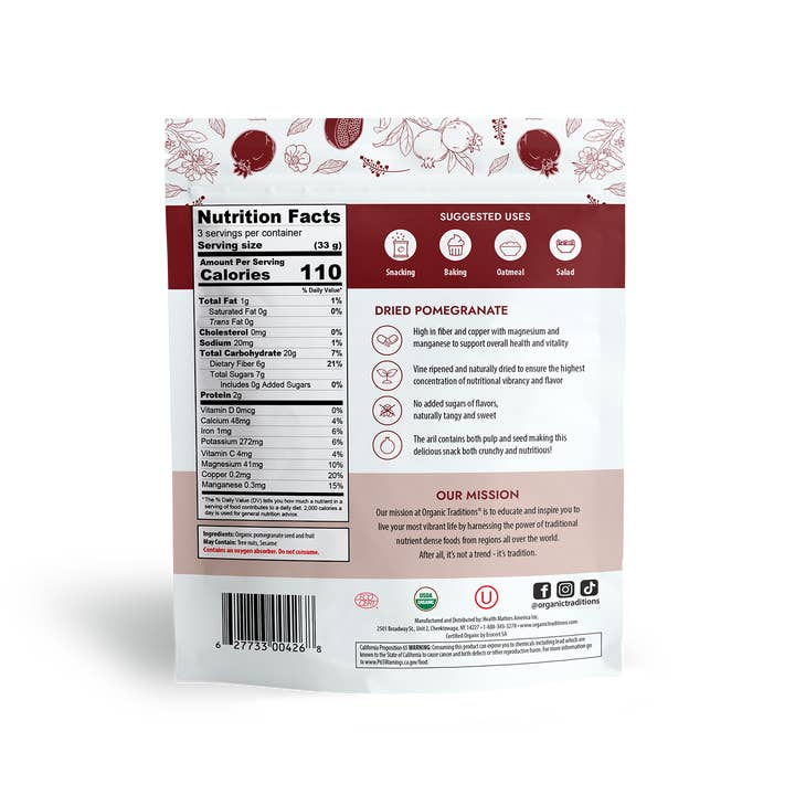 Organic Traditions - Wholesale Dried/dehydrated fruit - Dried Pomegranate - 3.5 oz (100g)1
