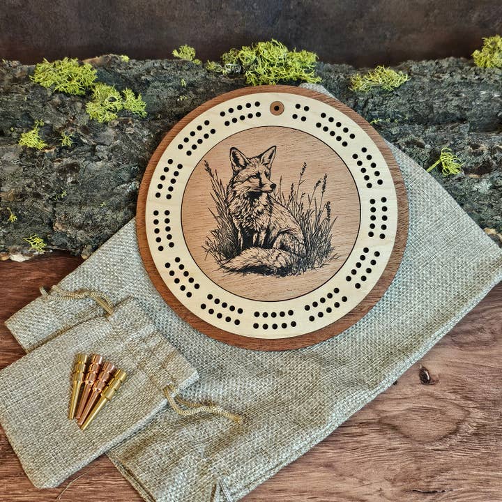 Mini Travel Wood Cribbage Board - Fox for wholesale by Rising Joy Creations-Nature Inspired Wood Art