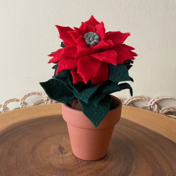 Christmas Mini Felt Poinsettia in Terracotta Pot for wholesale by ForgetBKnot
