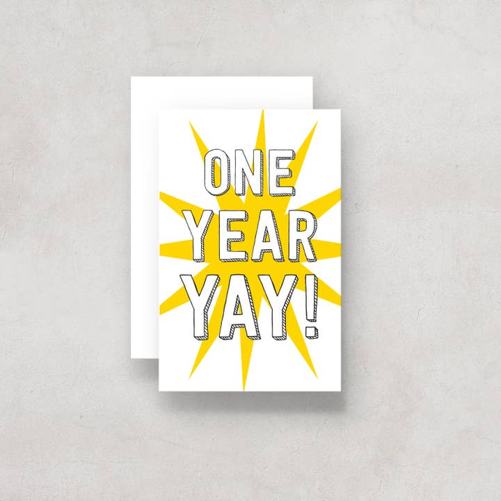 One Year Yay! Anniversary Birthday Card for wholesale by The Dimpse