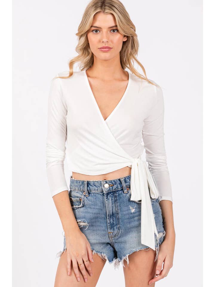 Final Touch - Wholesale Knit Top - Women's - Rayon Modal Wrap Self Tie Detail Top - T30146B