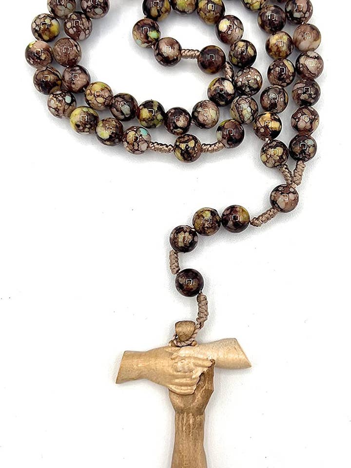 Brown marbled glass friendship rosary for wholesale by Costa Articoli Religiosi
