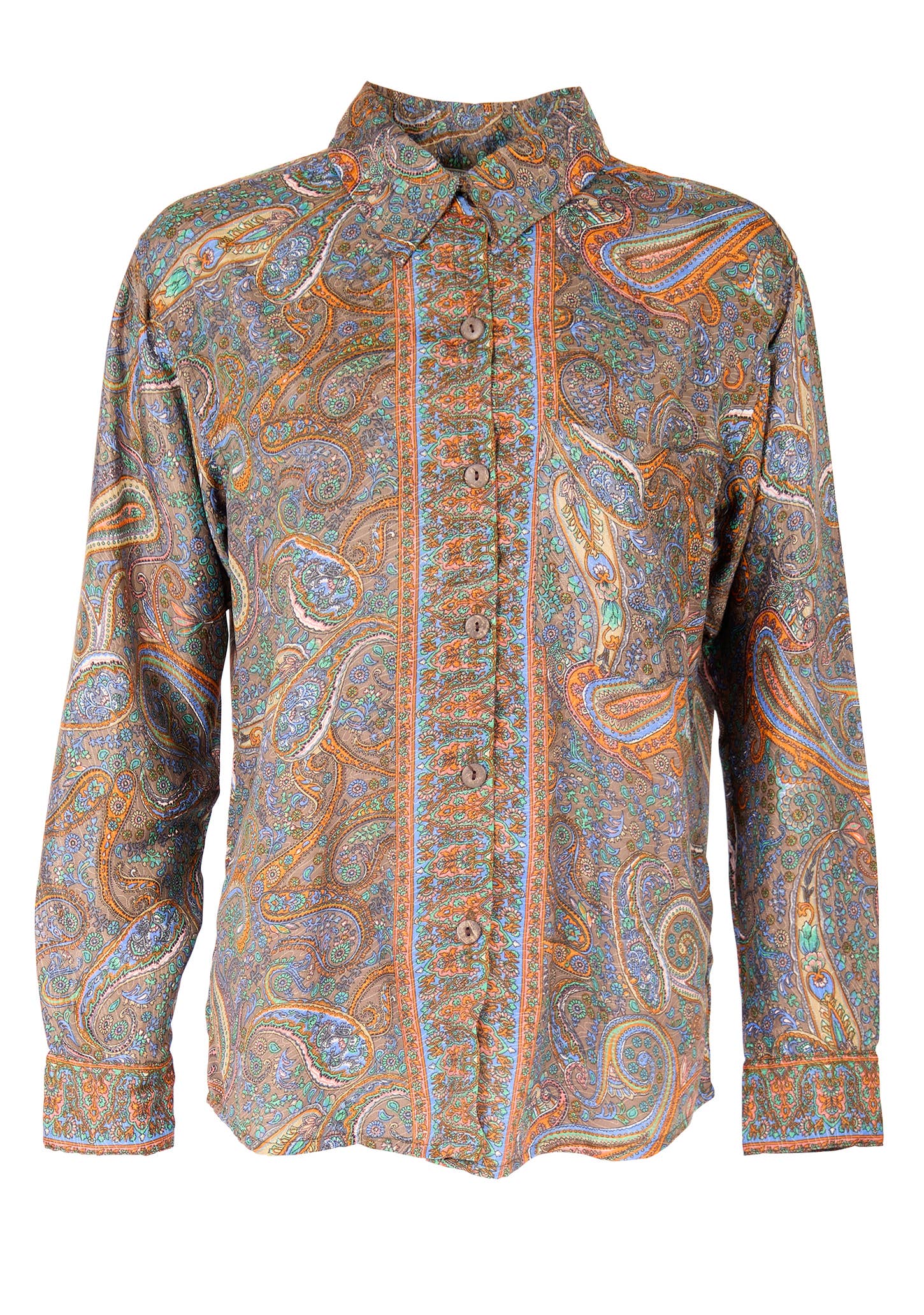 Namaste - Vente Chemise à col boutonné – femme - Chemise oversize à manches longues en sari recyclé0