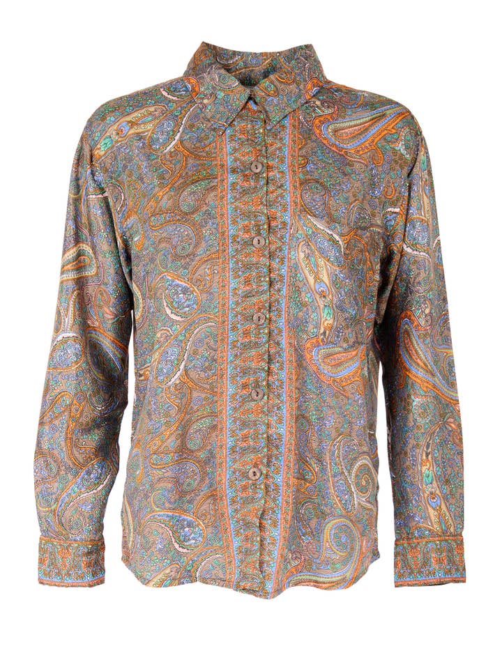 Namaste - Vente Chemise à col boutonné – femme - Chemise oversize à manches longues en sari recyclé