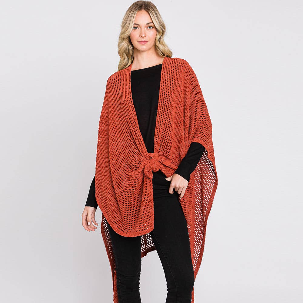 Sensibling Corp. – wholesale Poncho - Dam – Solid Chenille Virkad Ruana Poncho6