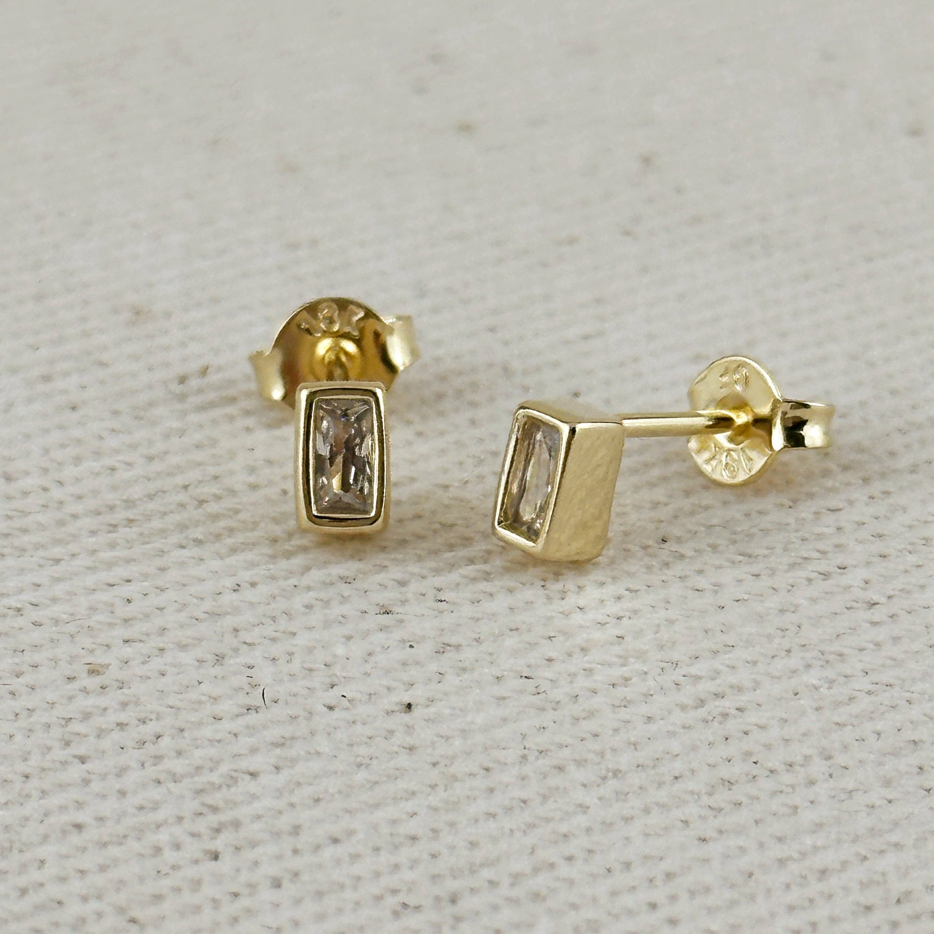 GoldFi - Wholesale Stud/Post Earrings - 18k Gold Filled Mini Bezel Baguette Stud Earrings