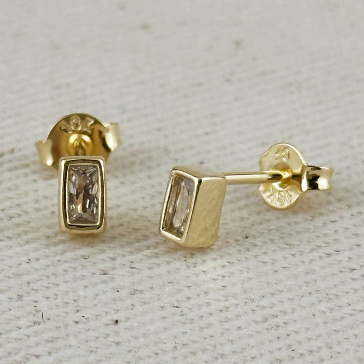GoldFi - Wholesale Stud/Post Earrings - 18k Gold Filled Mini Bezel Baguette Stud Earrings0