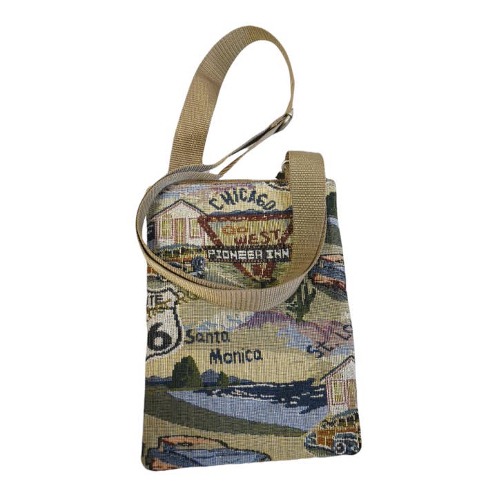 Dony Corp - Wholesale Crossbody Bag - Unisex - Vintage Route 66 High Quality Tapestry Crossbody Bag