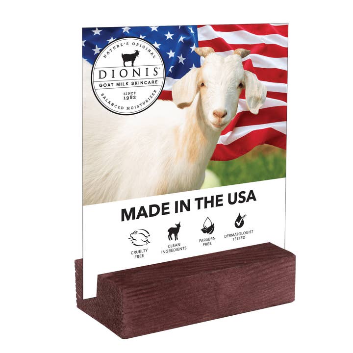 Made In The Usa Table Tent for wholesale by Dionis Goat Milk Skincare