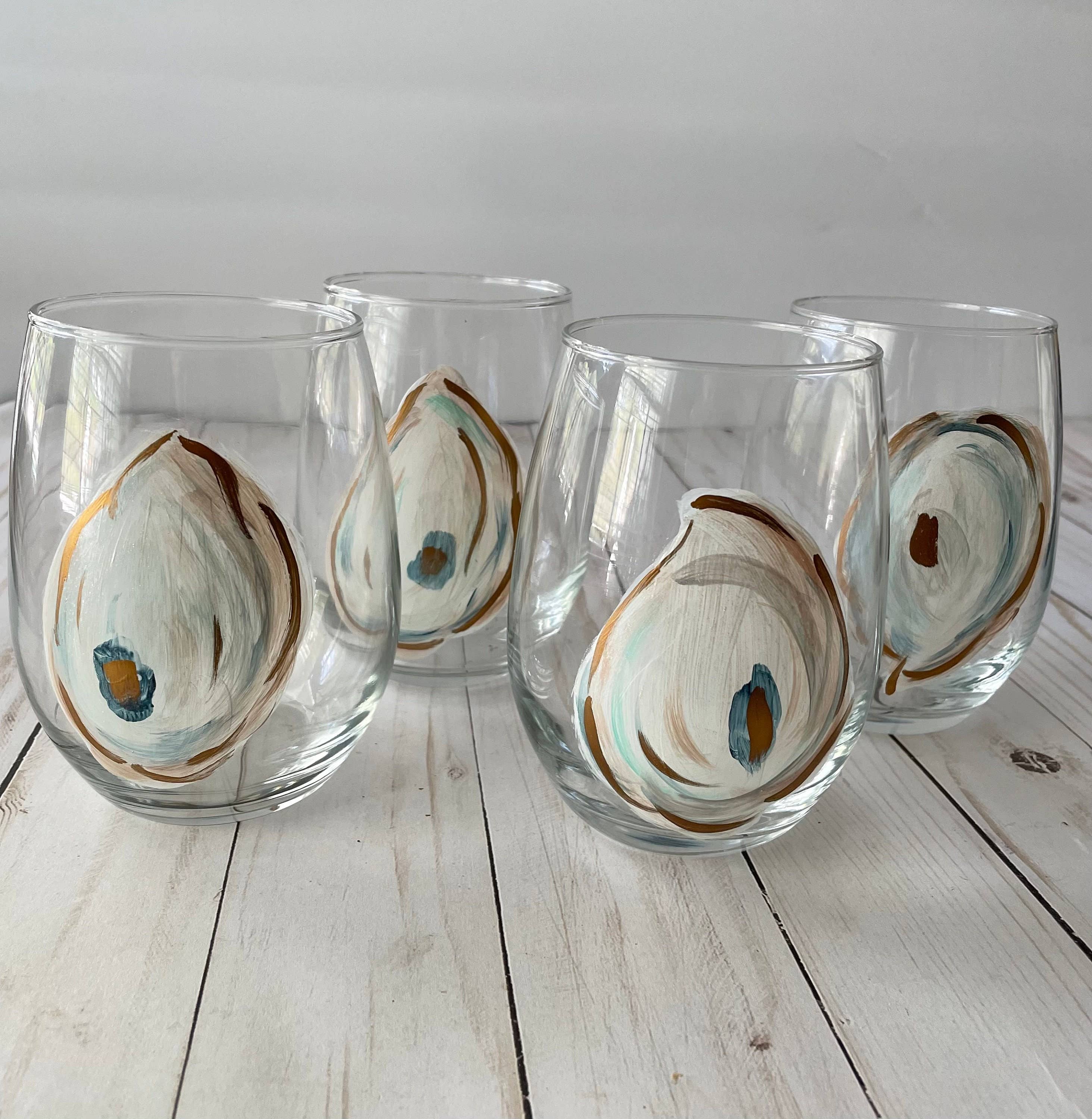The Ornate Oyster – wholesale Wine glass – Hand Painted Stemless Oyster Shell Wine Glass2