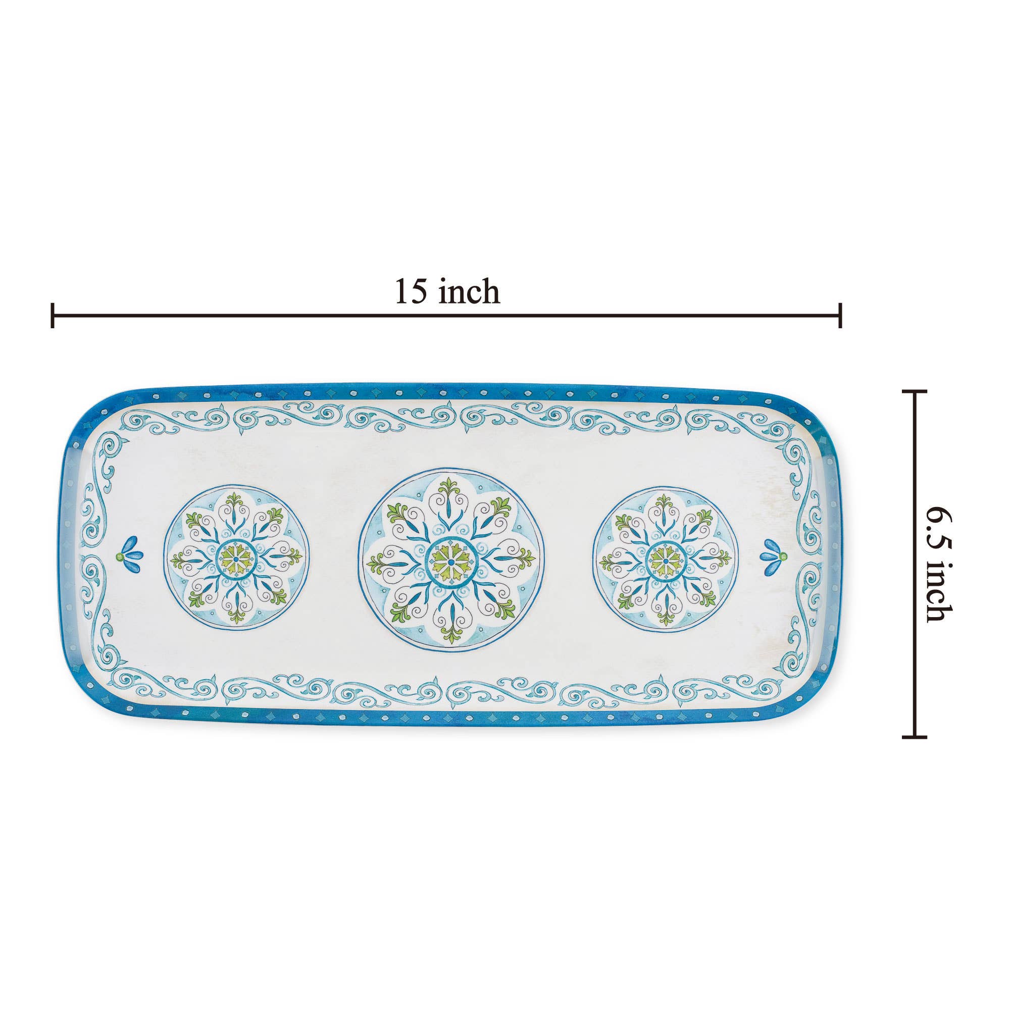 Supreme Housewares - Wholesale Serving Tray - Jewel Medallion 15" Melamine Rectangle Tray1
