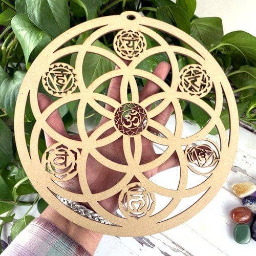 Rock Paradise - Wholesale Crystal Grid - Wood Crystal Grid - Seed of Life and 7 Chakras Design5