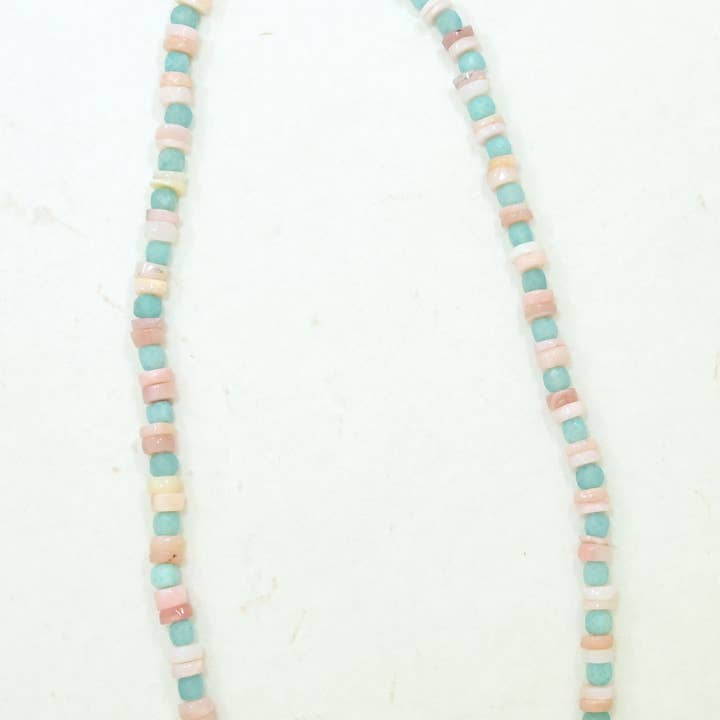 Schmuckoo Berlin - Wholesale Beaded/Pearl Necklace - Long Necklace Silver 925 Gold - Pink Opal & Amazonite