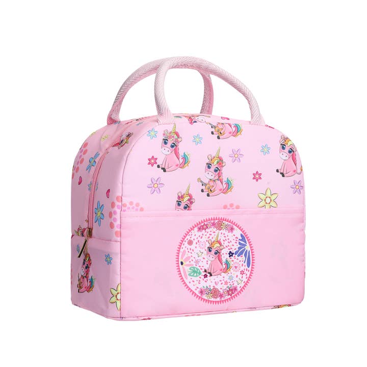 Bolsa de almuerzo aislada rosa con estampado de unicornio y flores para venta al por mayor de STELLA GREEN