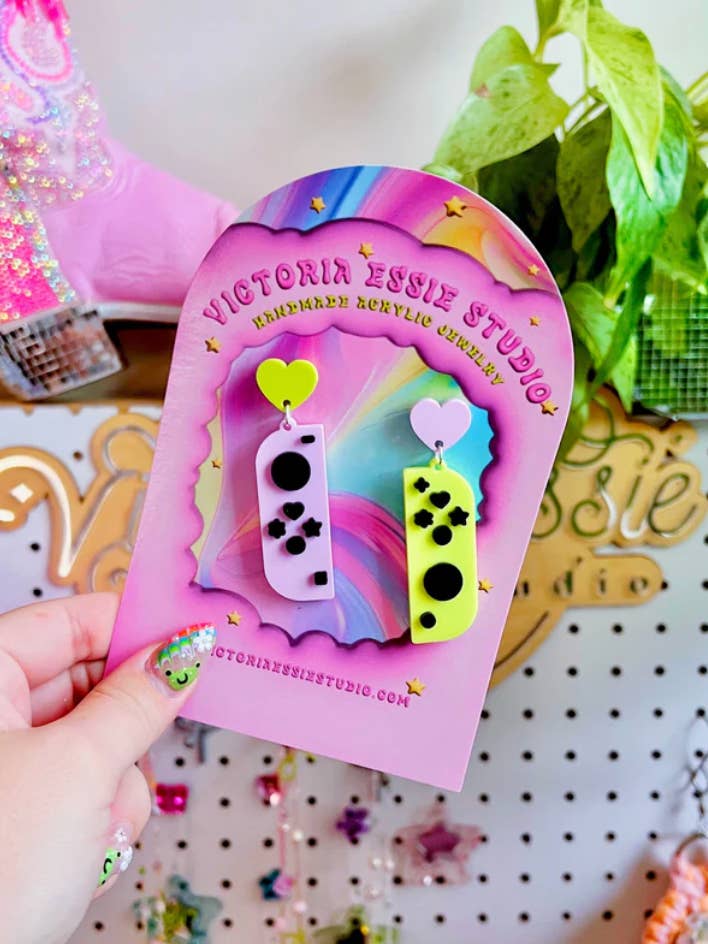 Switch Controller Game (purple&green) Earrings for wholesale by Victoria Essie Studio