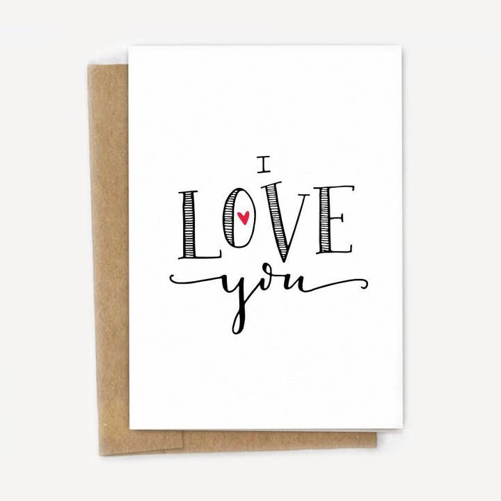 Love You Script Card for wholesale by A Fink & Ink